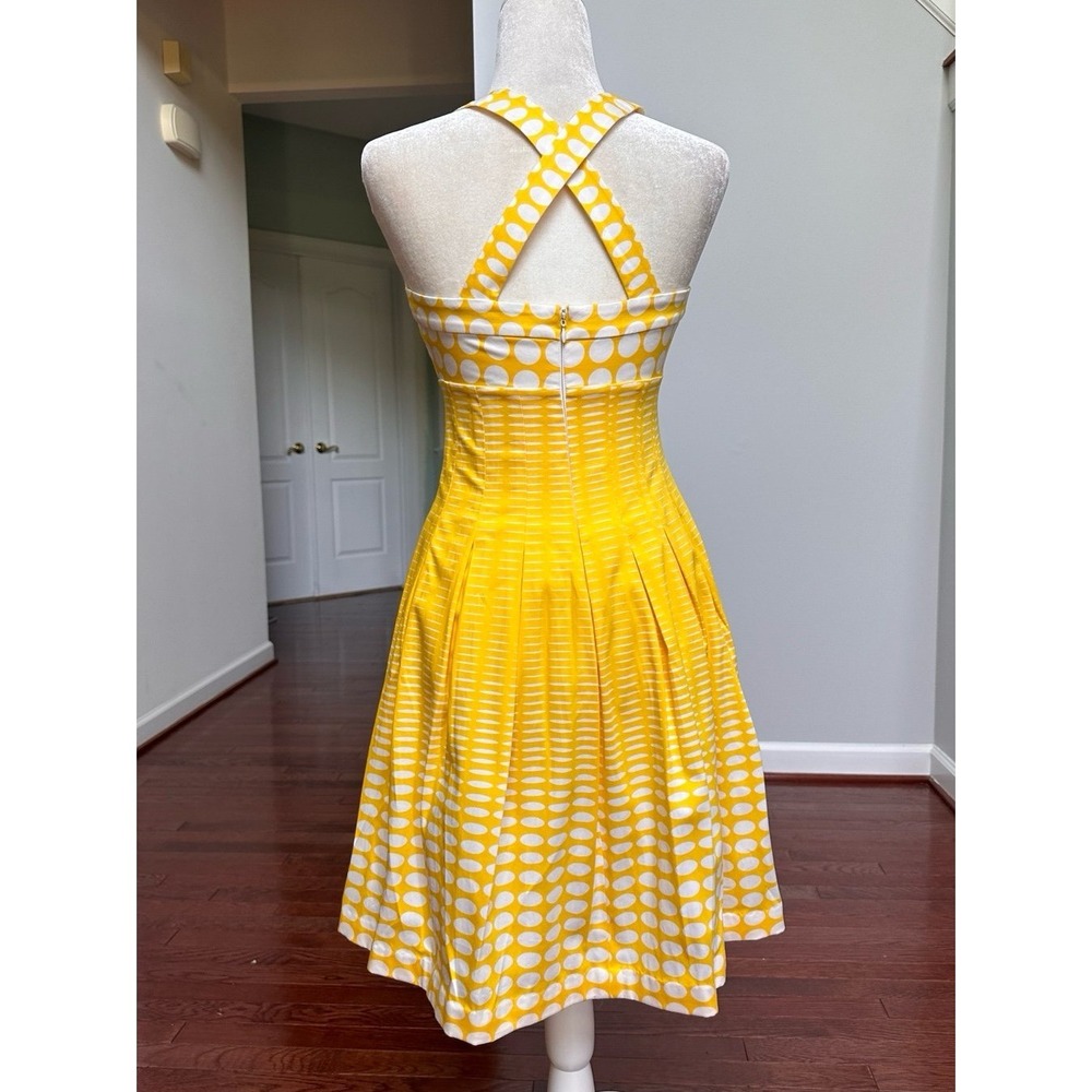 Vintage Y2K Yellow White Polka Dot Feminine Dress Summer Vacay Anthro Cotton - Picture 2 of 9